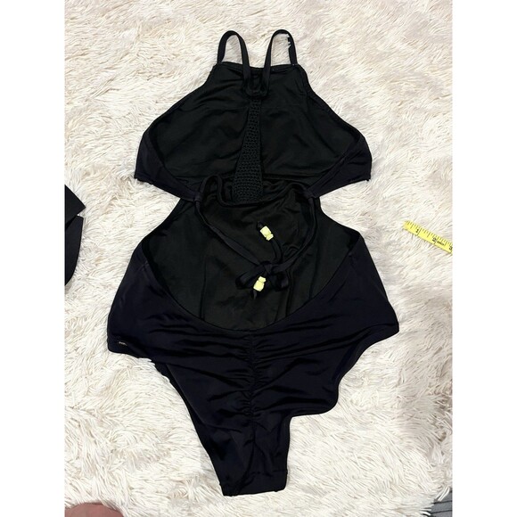 Victoria's Secret | Black One Piece Swimsuit Cheekie Size L | Net W Neon Accent - Picture 4 of 9